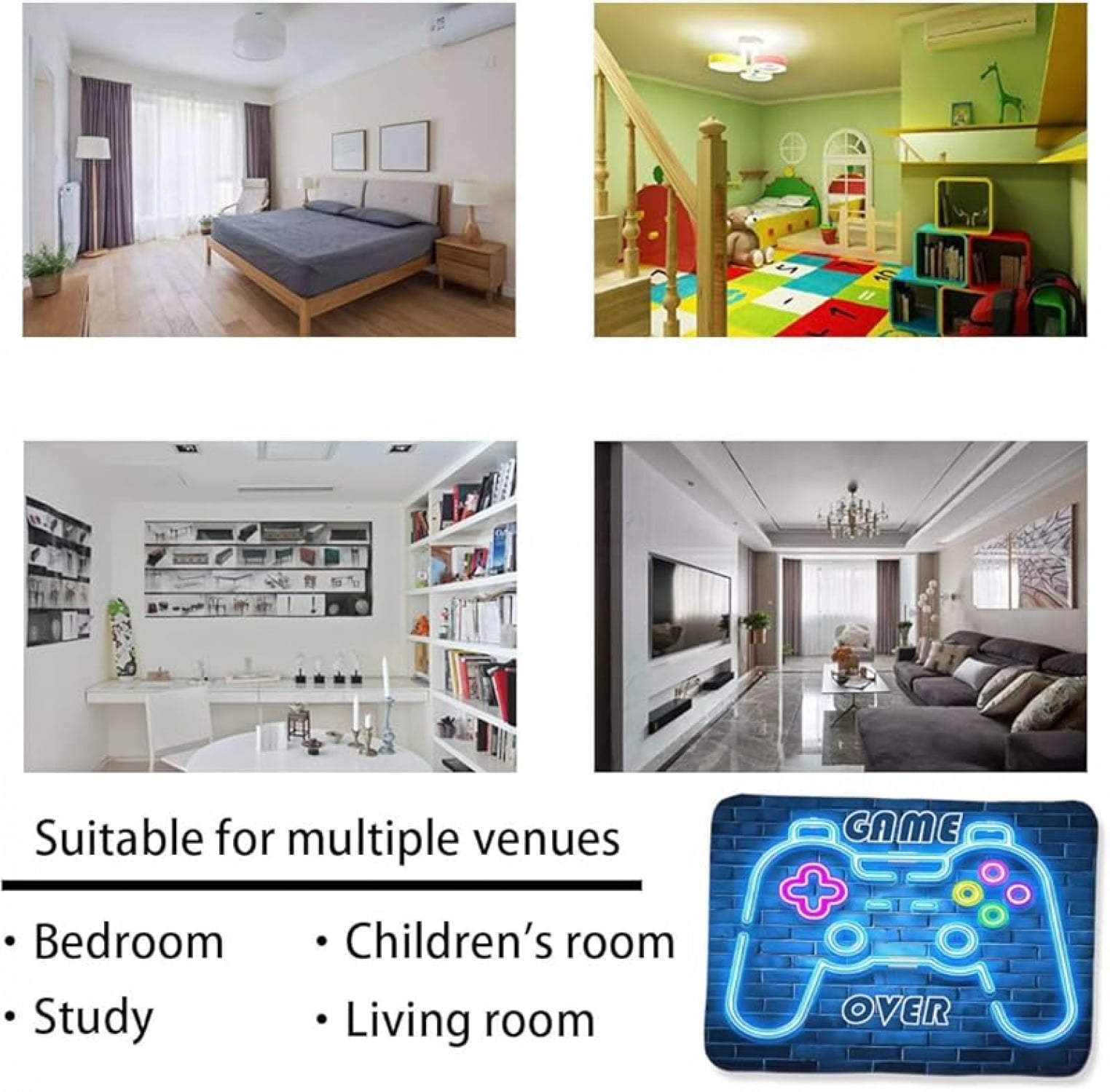 Gaming Rug for Kids Boy Bedroom Gamer Area Carpet 3D Neon Game Cool Blue Blacklight Living Room Game Room Large Area Rug Teen Boy Room Decor Non- Comfy Floor Mat - Image 5