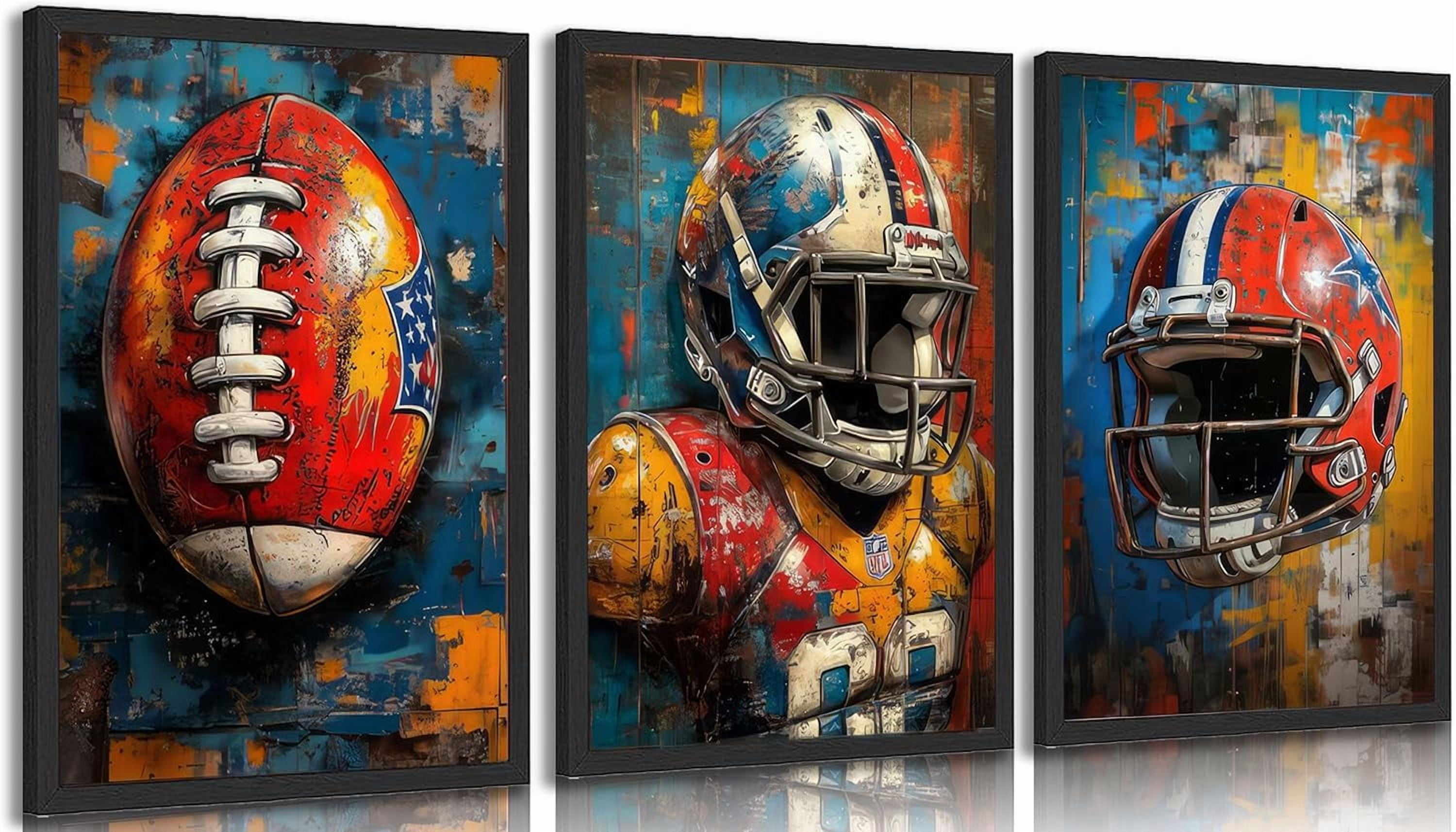 American Football Canvas Wall Art Cool Graffiti Rugby Posters Prints Paintings Teen Sports Enthusiasts Wall Decor Pictures for Boys Room Teen Kids Playroom Room Decoration（Only canvas）