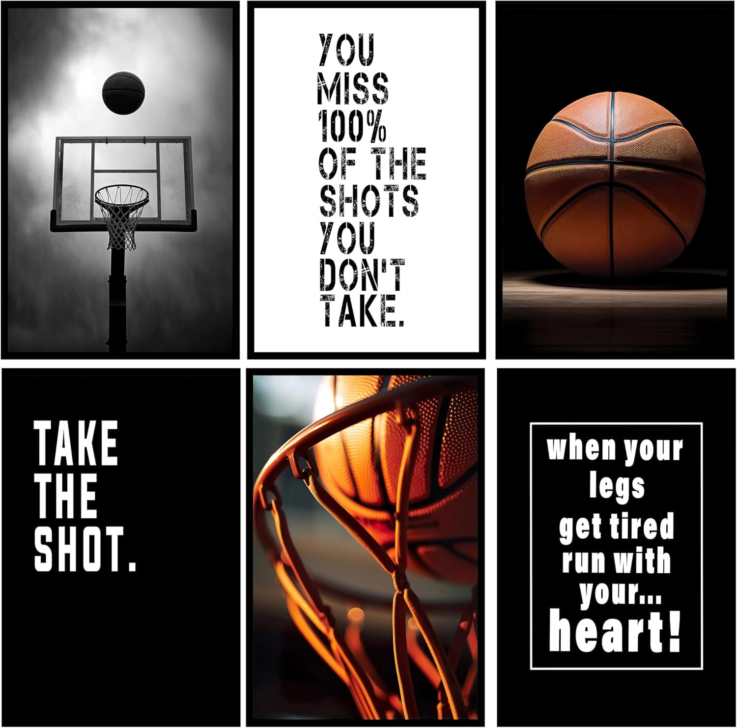 Basketball Canvas Wall Art Inspirational Sport Theme Painting Picture Wall Decor Black White Basketball Motivational Quotes Poster Print Artwork for Teen Boys Kids Room Decor (8x12x6 Framed)