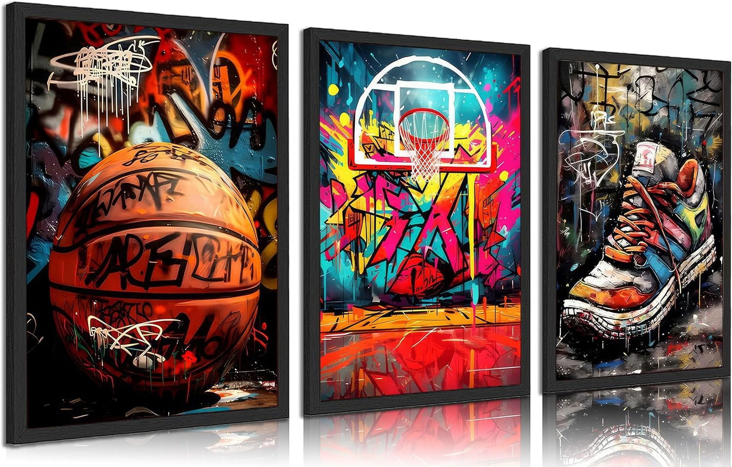 Cool Astronaut Canvas Wall Hieng Universe Space Boy Wall Decor Pictures Funny Whimsical Spaceman Basketball Posters Prints Paintings for Teen Boys Room Living Room Bedroom Decoration