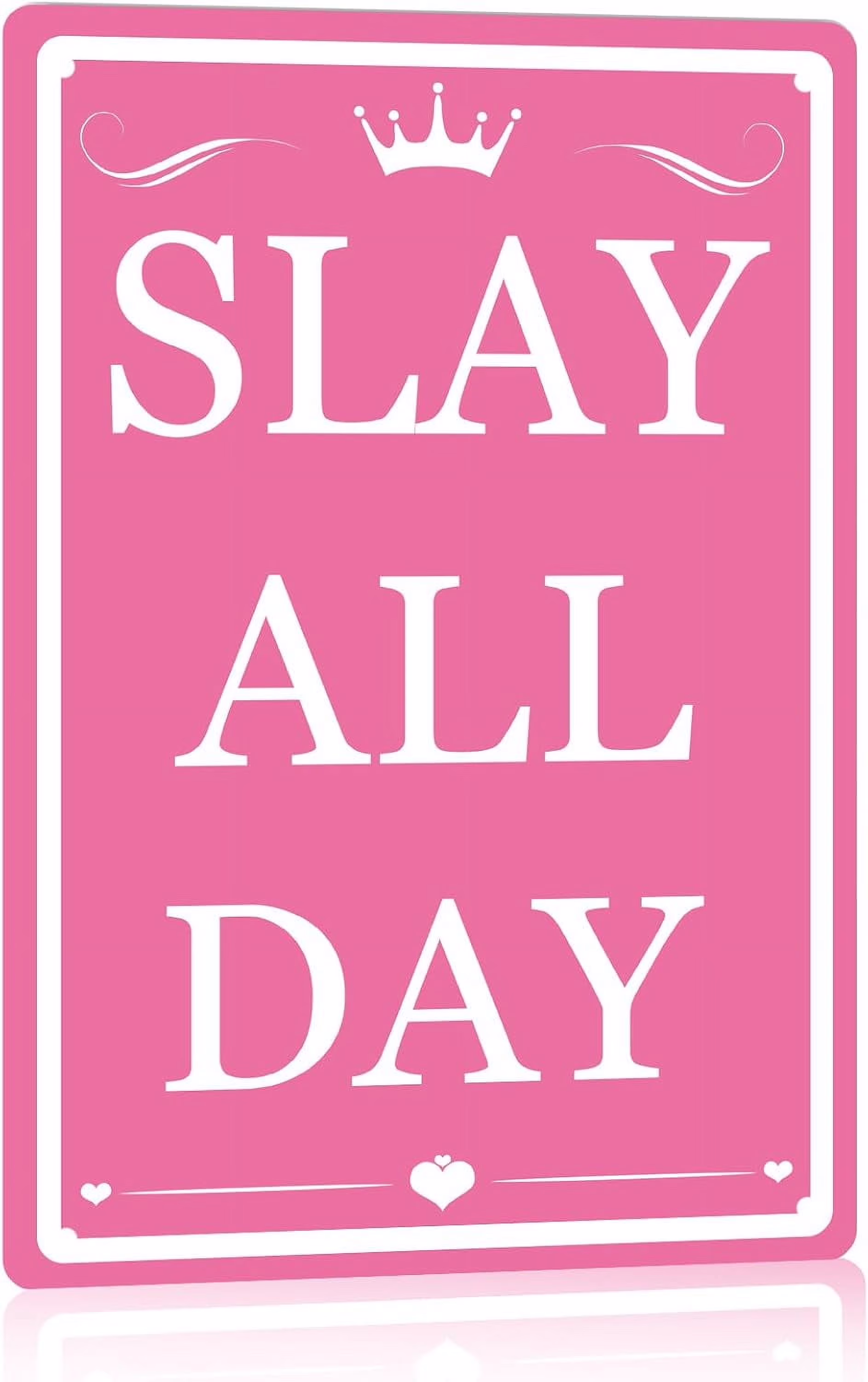 Cute Room Decor For Teen Girls Bedroom Aesthetic Slay All Day Sign Preppy Stuff Funny Posters Pink Room Signs Coquette Decor Girl Dorm Room Wall Decor Cute Things,8×12 inch
