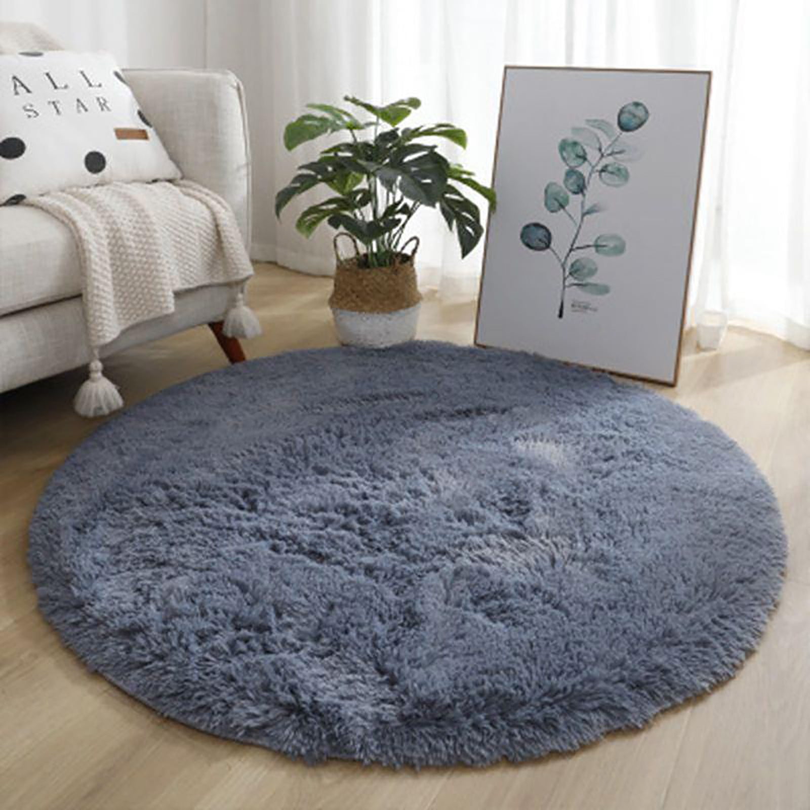Fnochy Gray Round Rugs for Bedroom - Machine Washable, 39"x39" Circle Area Rugs for Living Room, Soft and Fluffy Shaggy Carpet for Teen Girls and Boys, Dorms, Nursery Rooms, Home Decor Aesthetic