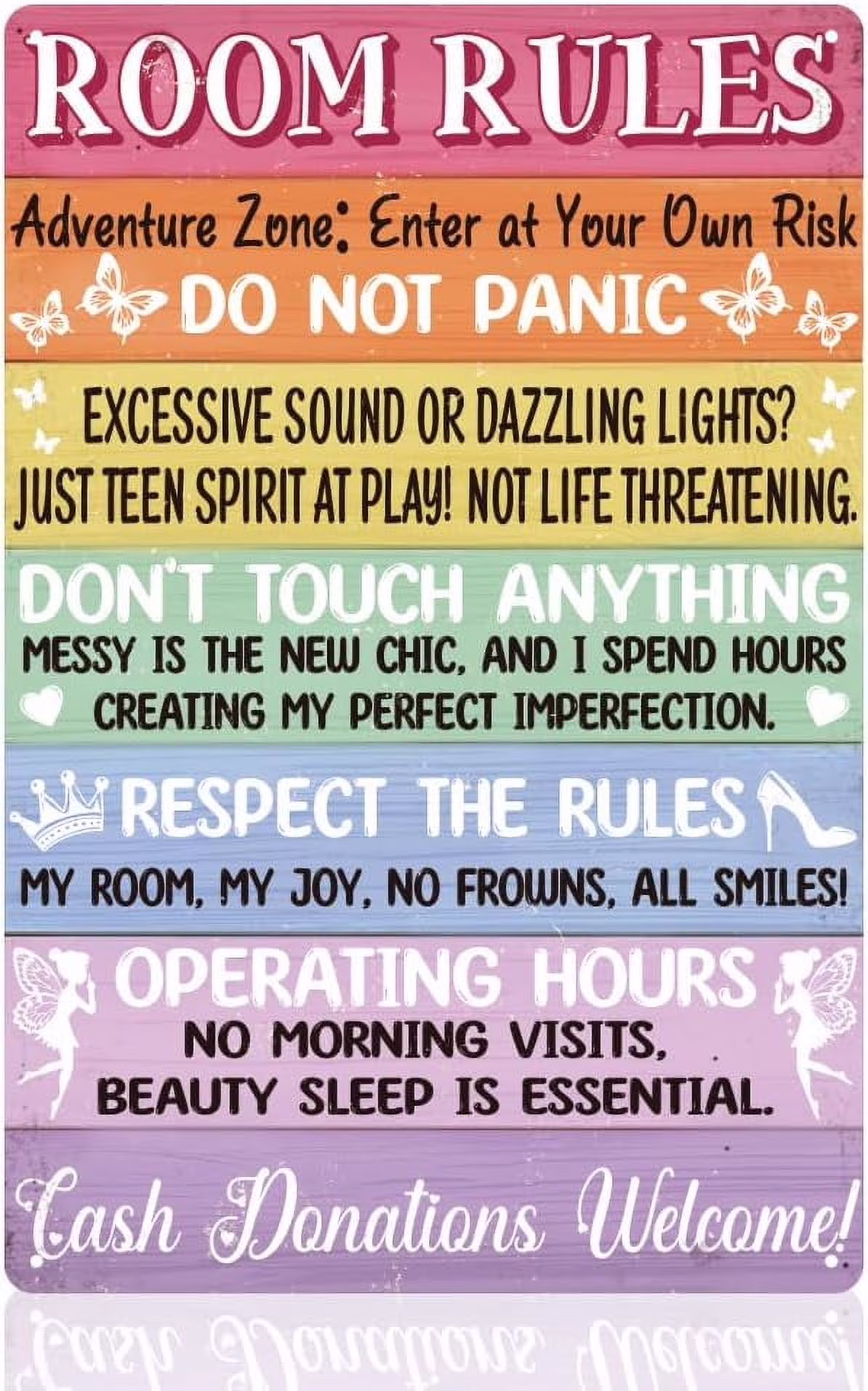 Funny Pink Teen Girl Bedroom Rules Wall Decor Sign Aesthetic and Preppy Decorations for DIY Bedroom Wall Art Vintage Metal Tin Poster for DIY Home Room Wall Decor Gift 8 x 12 Inch