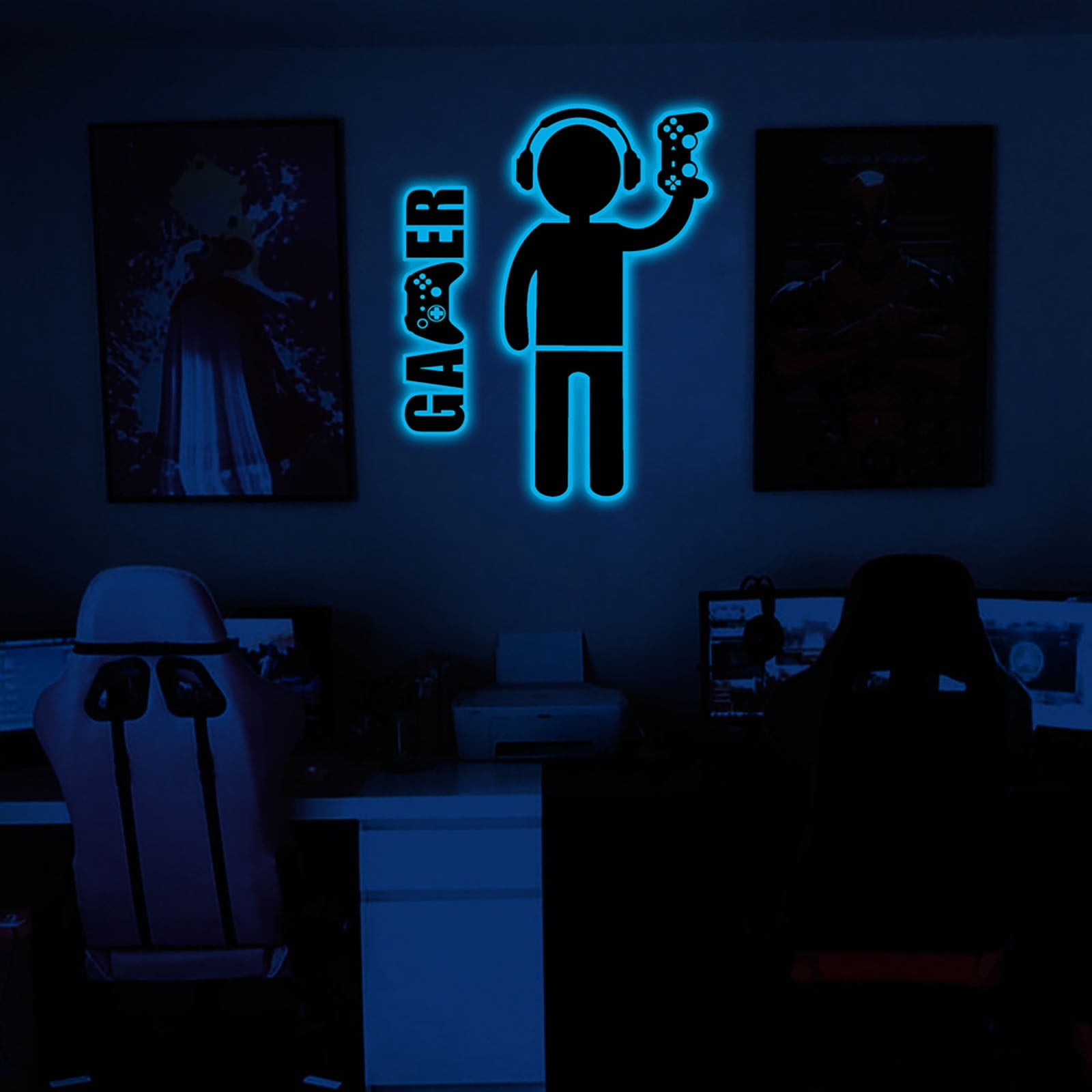 Gamer Wall Decals Stickers Glow in The Dark Wall Decals Game Wall Stickers Gaming Controller Wall Decals Game Room Decor Video Game Decal for Boys Kids Girls Bedoom Playroom Wall Decor… (Blue)