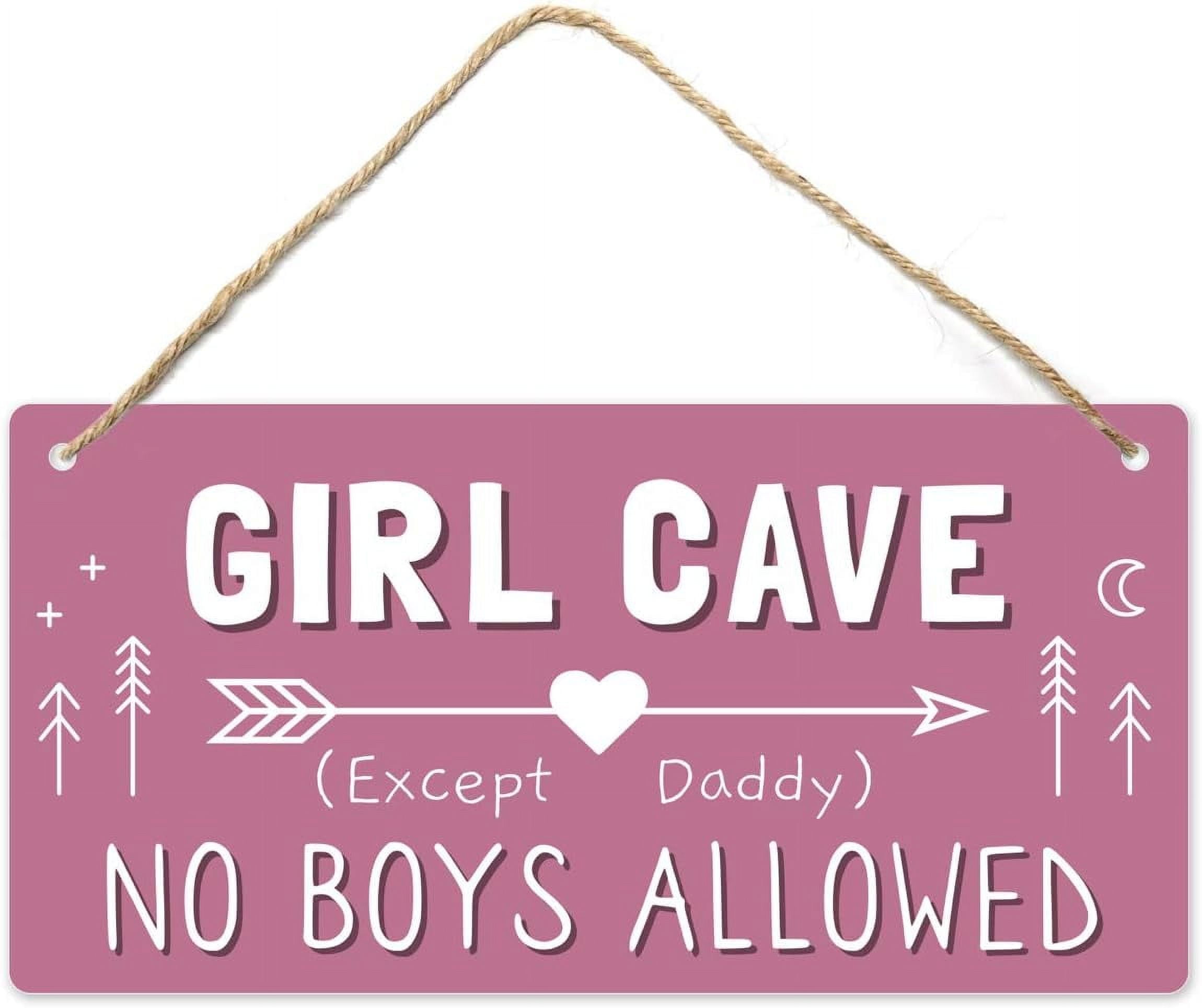 Girl Cave Sign, Teen Girls Room Decor, 12 * 6 Wall Hanging Decoration, Girls Only No Boys Allowed Except Daddy for Little Girls Bedroom