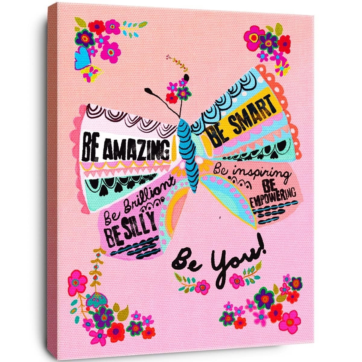 Inspirational Wall Art for Girls,Pink Girls Wall Decor,Teen Girl Room Decor,Be Amazing Be You Motivational Canvas Wall Art for Teens Women Bedroom Nursery Dorm