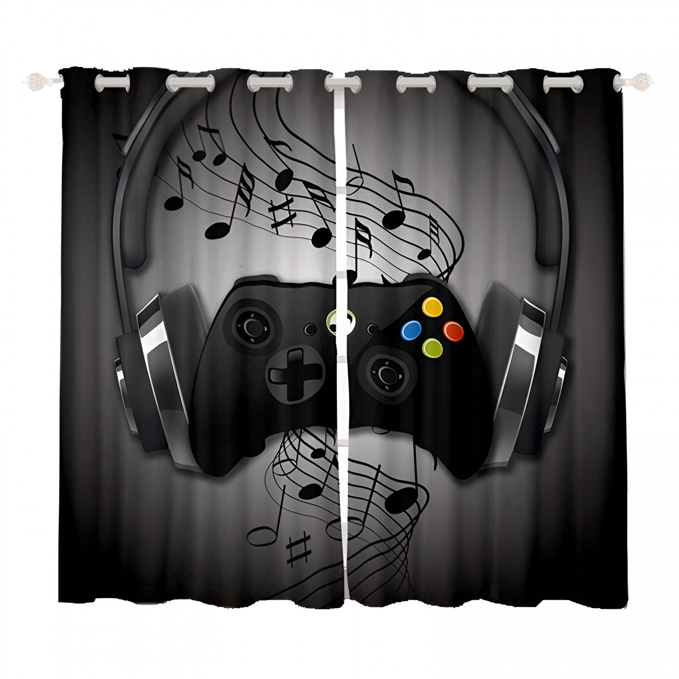 LAMIRO Gaming Curtains for Boys Bedroom Kids Gamer Room Decor Curtain 42W*63L Inches Teens Black And Red Video Game Controller Window Treatments Drapes With Grommets 2 Panels Set