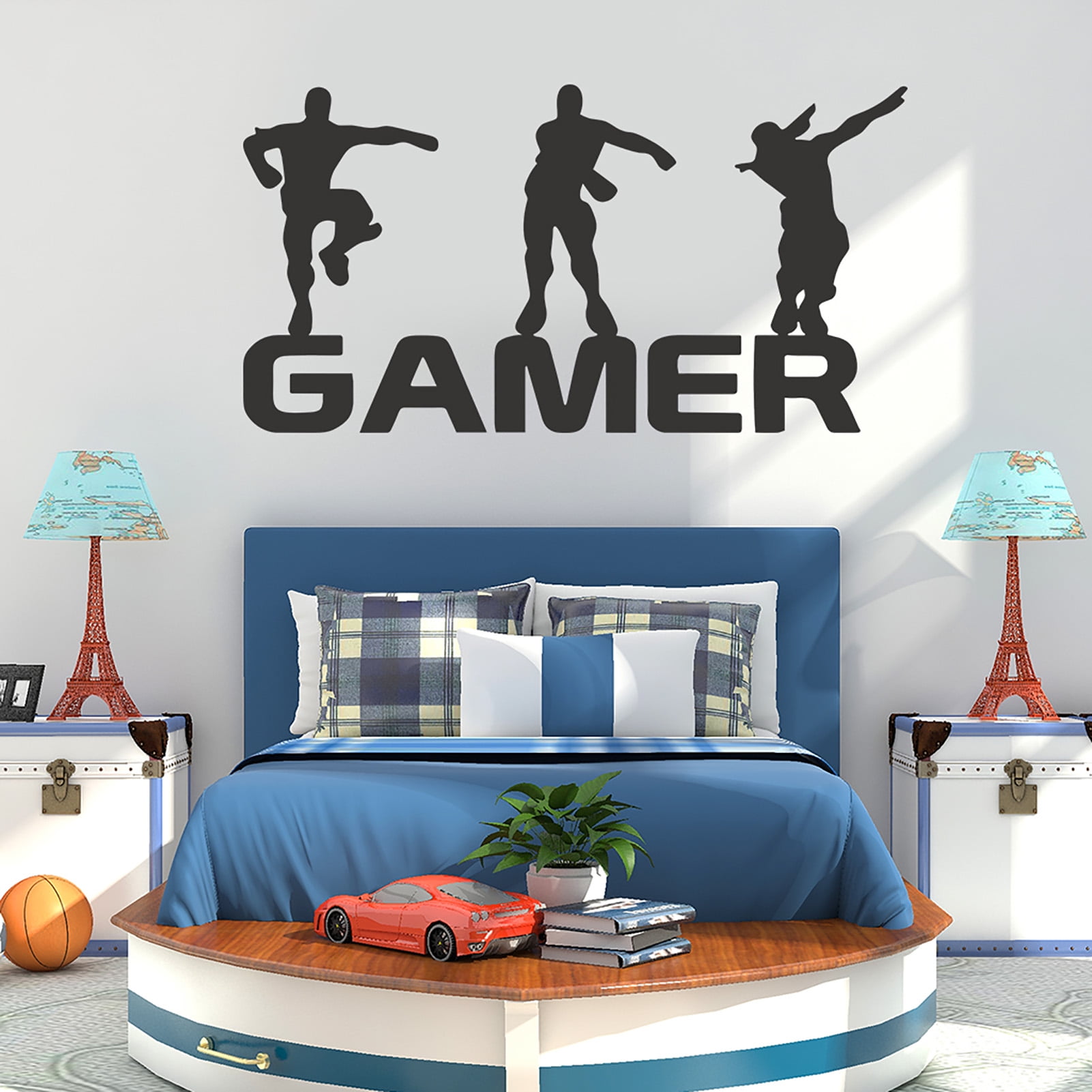 LEAQU Gamer Wall Sticker Boy with Game Controller Wall Decals, Creative Waterproof Self-Adhesive Video Game Wall Posters Gaming Wallpaper Home Decor for Kids Boys Room Bedroom