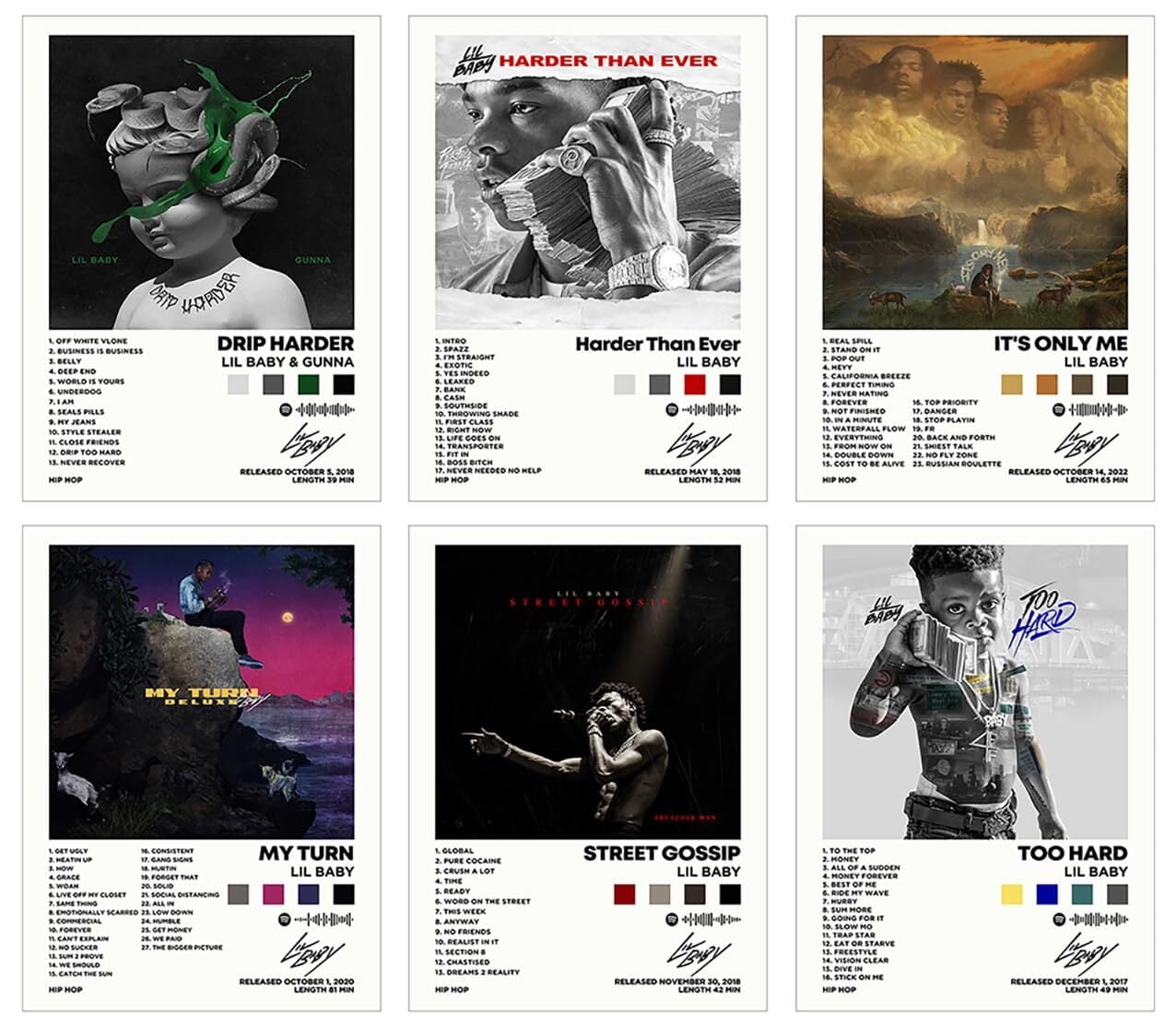 Lil baby Album Cover Signed Limited Poster Print Rapper Music Posters Canvas Wall Art Room Aesthetic Set of 6 for Teen and Girls Dorm Decor