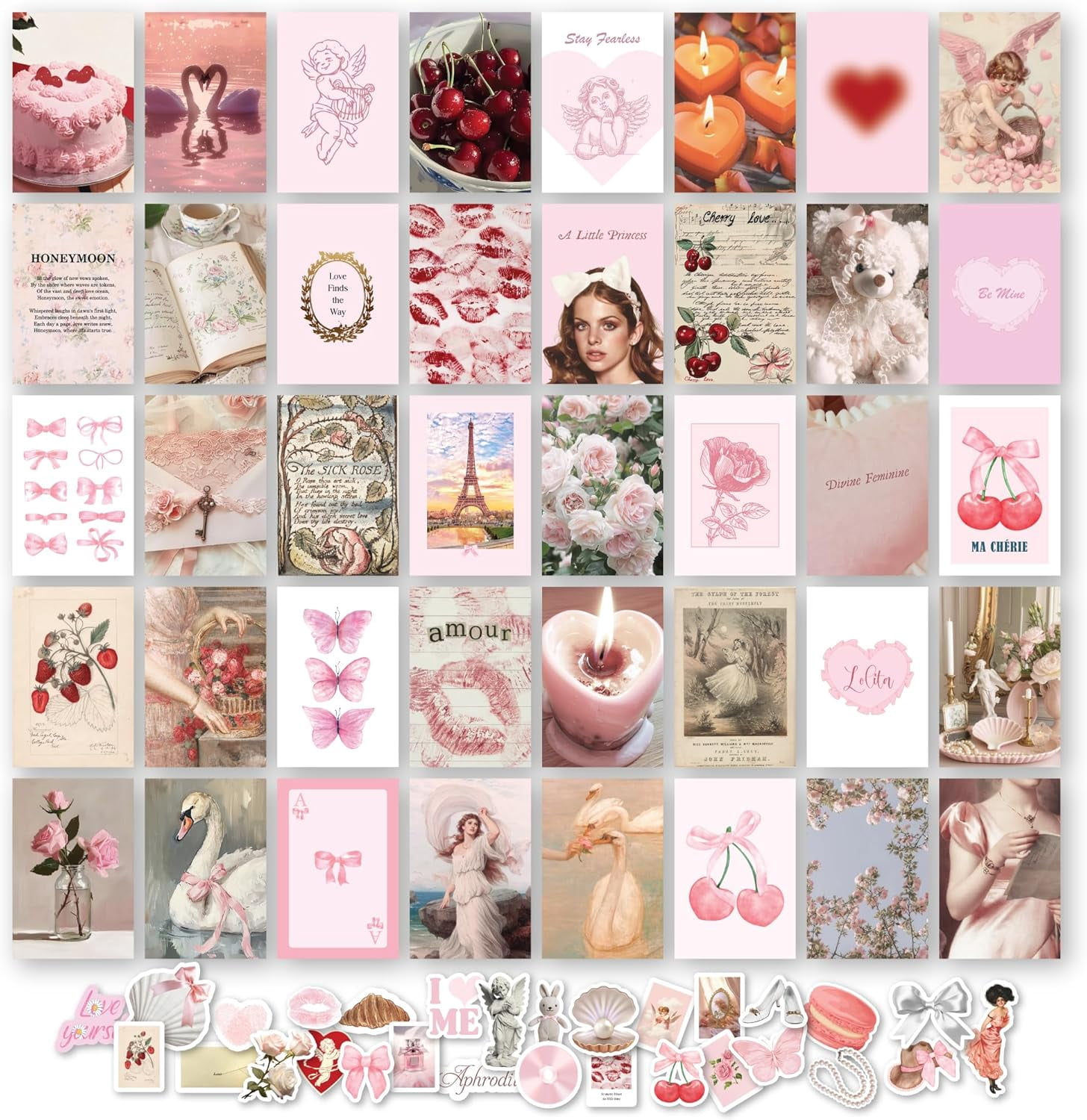 Pink Coquette Room Decor Aesthetic - Coquette Wall Decor, Coquette Posters For Room Aesthetic Pink Collage Kit For Teen Girls Dorm Bedroom, Cute Pictures Trendy Art Prints (4x6)